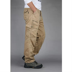Men’s Cotton Cargo Overalls Straight-Leg Multi-Pocket Hiking Camping Pants