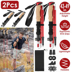 2Pcs Walking Sticks Collapsible Hiking Poles Folding Aluminum Trekking Poles Adjustable Hiking Sticks with EVA Foam Grips for Backpacking Hiking Mount