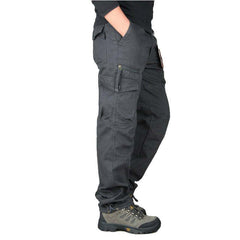 Men’s Cotton Cargo Overalls Straight-Leg Multi-Pocket Hiking Camping Pants