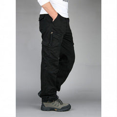 Men’s Cotton Cargo Overalls Straight-Leg Multi-Pocket Hiking Camping Pants
