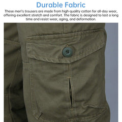Men’s Cotton Cargo Overalls Straight-Leg Multi-Pocket Hiking Camping Pants