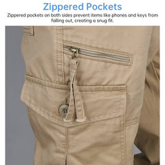 Men’s Cotton Cargo Overalls Straight-Leg Multi-Pocket Hiking Camping Pants