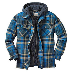 Men’s Plaid Hooded Long Sleeve Warm Casual Shirt Jacket Autumn Winter