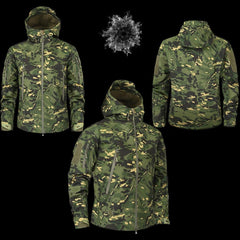 Men’s Green Camouflage Lightweight Water-Resistant Tactical Windbreaker Outdoor Jacket