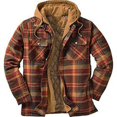Men’s Plaid Hooded Long Sleeve Warm Casual Shirt Jacket Autumn Winter
