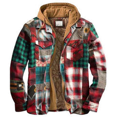 Men’s Plaid Hooded Long Sleeve Warm Casual Shirt Jacket Autumn Winter