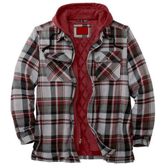 Men’s Plaid Hooded Long Sleeve Warm Casual Shirt Jacket Autumn Winter