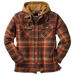 Men’s Plaid Hooded Long Sleeve Warm Casual Shirt Jacket Autumn Winter