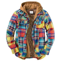 Men’s Plaid Hooded Long Sleeve Warm Casual Shirt Jacket Autumn Winter