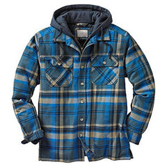 Men’s Plaid Hooded Long Sleeve Warm Casual Shirt Jacket Autumn Winter