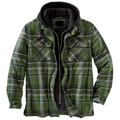 Men’s Plaid Hooded Long Sleeve Warm Casual Shirt Jacket Autumn Winter
