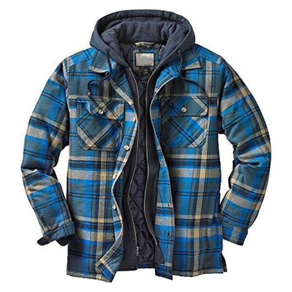 Men’s Plaid Hooded Long Sleeve Warm Casual Shirt Jacket Autumn Winter