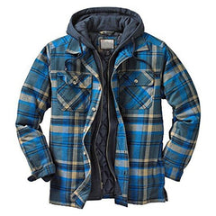 Men’s Plaid Hooded Long Sleeve Warm Casual Shirt Jacket Autumn Winter