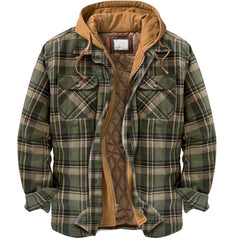 Men’s Plaid Hooded Long Sleeve Warm Casual Shirt Jacket Autumn Winter