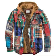 Men’s Plaid Hooded Long Sleeve Warm Casual Shirt Jacket Autumn Winter