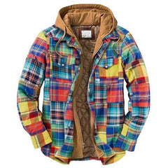 Men’s Plaid Hooded Long Sleeve Warm Casual Shirt Jacket Autumn Winter