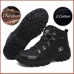 Men Waterproof Tactical Hiking Boots Fur-Lined Winter Non-Slip Outdoor Shoes