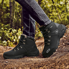 Men Waterproof Tactical Hiking Boots Fur-Lined Winter Non-Slip Outdoor Shoes