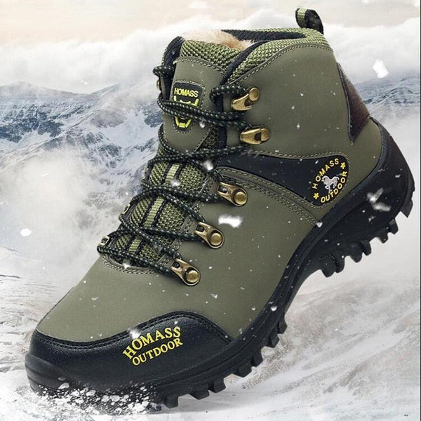 Men Waterproof Tactical Hiking Boots Fur-Lined Winter Non-Slip Outdoor Shoes