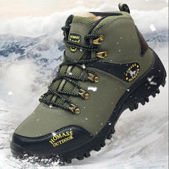 Men Waterproof Tactical Hiking Boots Fur-Lined Winter Non-Slip Outdoor Shoes