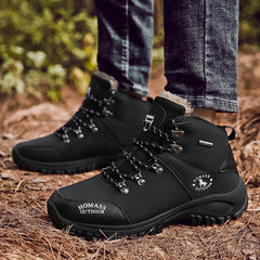 Men Waterproof Tactical Hiking Boots Fur-Lined Winter Non-Slip Outdoor Shoes