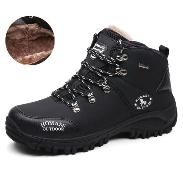Men Waterproof Tactical Hiking Boots Fur-Lined Winter Non-Slip Outdoor Shoes