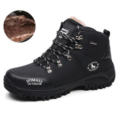Men Waterproof Tactical Hiking Boots Fur-Lined Winter Non-Slip Outdoor Shoes